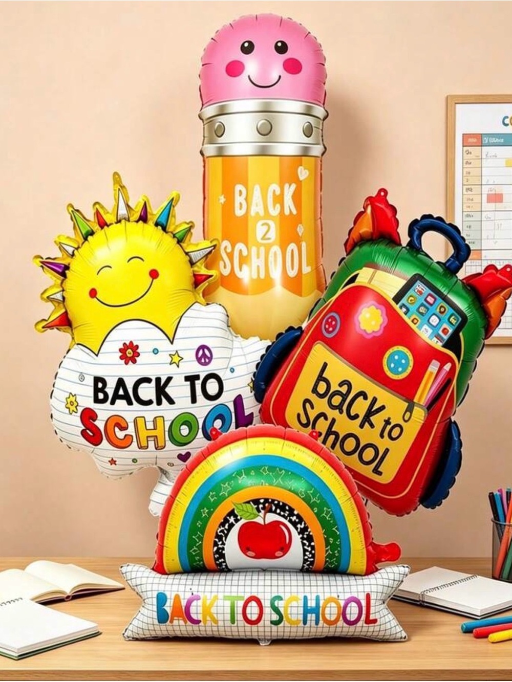 Back to School Bright Rainbow & Backpack Foil Balloon Set - Multicolor